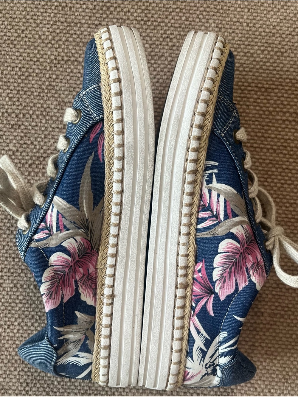 BOBS Skechers Blue Denim Sneakers Tropical Floral Size 7